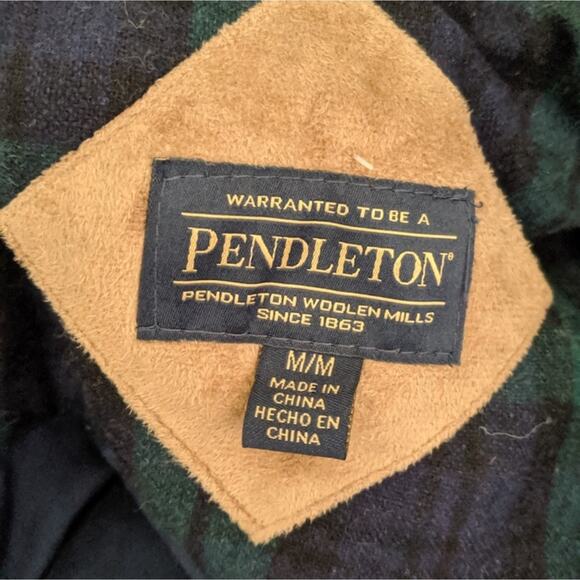 Women's Pendleton Fuzzy Zip Navy Plaid Fleece Jacket Medium Pockets Fall - Picture 10 of 10